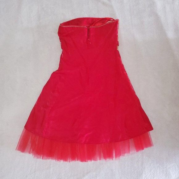 foral embroidery tutu puff a-line sleeveless strapless formal dress w/ bowtie - Picture 3 of 4